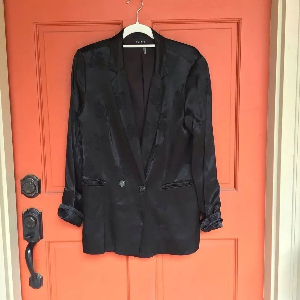 1. State Floral Jacquard Rich Black Relaxed Fit Blazer